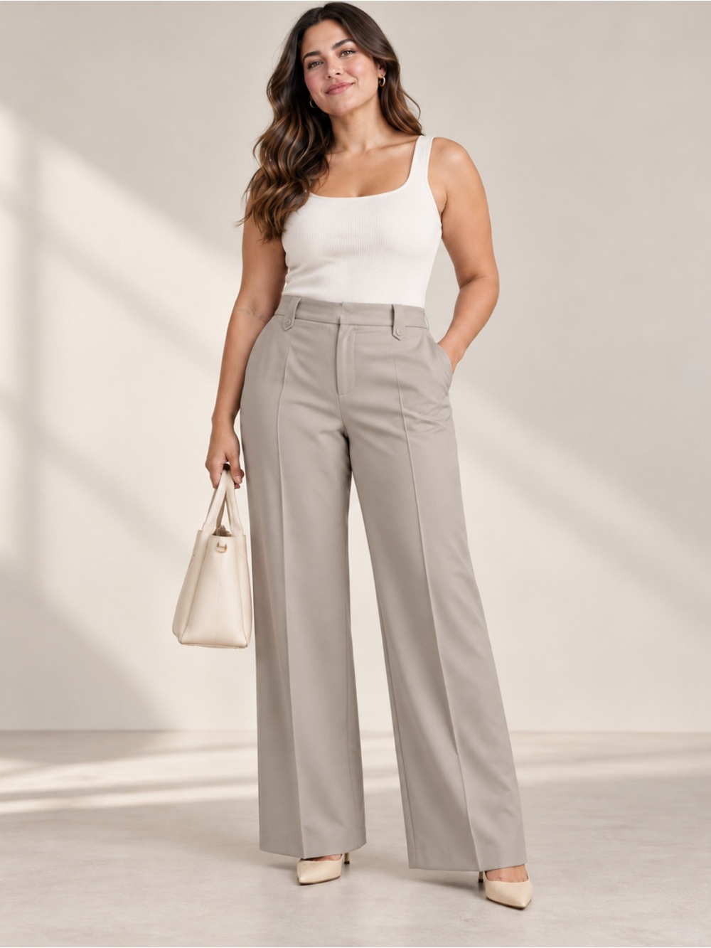 ANN TAYLOR Wide Leg Trousers in Light Taupe Size-12 #Modernminimalism